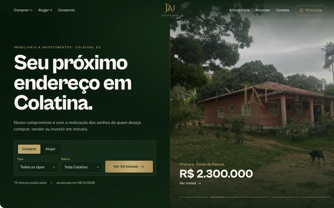 Site da Jenyffer Mauri Imobiliária, imóveis à venda e para alugar em Colatina